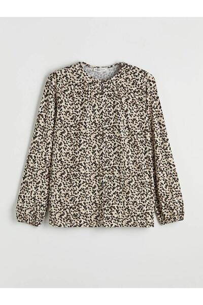 LC Waikiki Beige Crew Neck Patterned Blouse (S6)