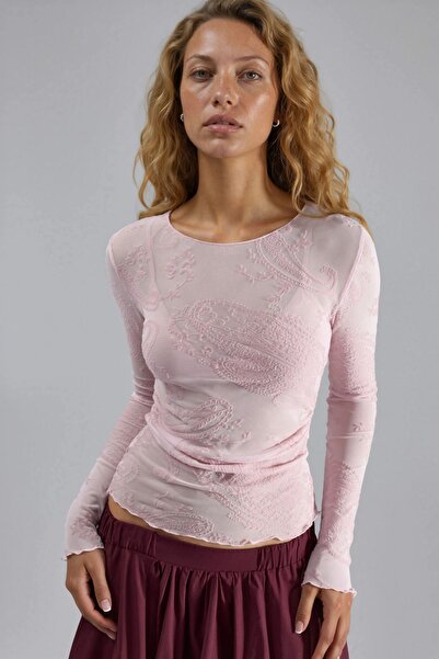 Hiccup BUSEM Tulle Blouse With Flock Print, Long Sleeves And Fitted Cut