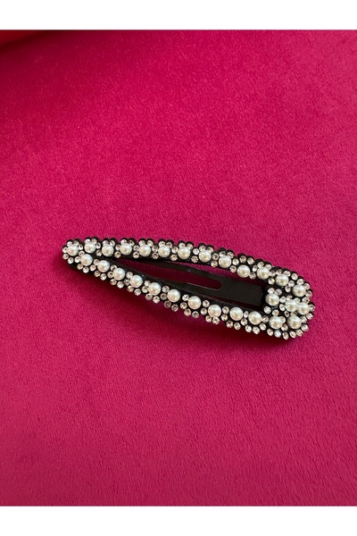 Milena Designer Store Milena Istanbul Black Snap Buckle with Pearls and Stones