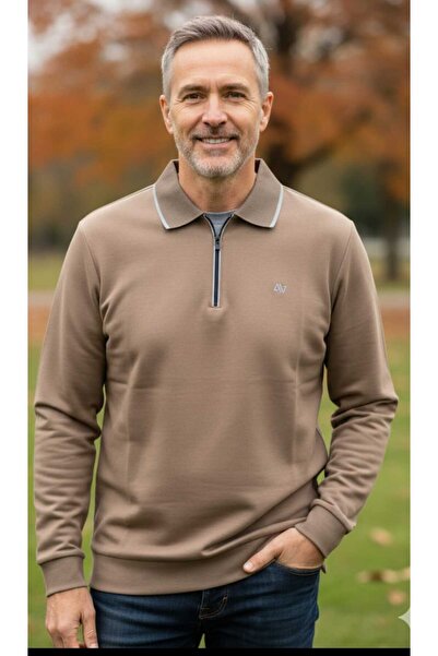 ADVANTE Ανδρικό φούτερ από υφαντό ύφασμα με γιακά πόλο, φερμουάρ και μανίκια ...