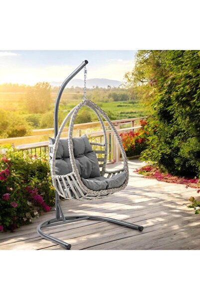 ReHome Malta Tek Kişilik Rattan Bahçe Salıncağı | Beyaz