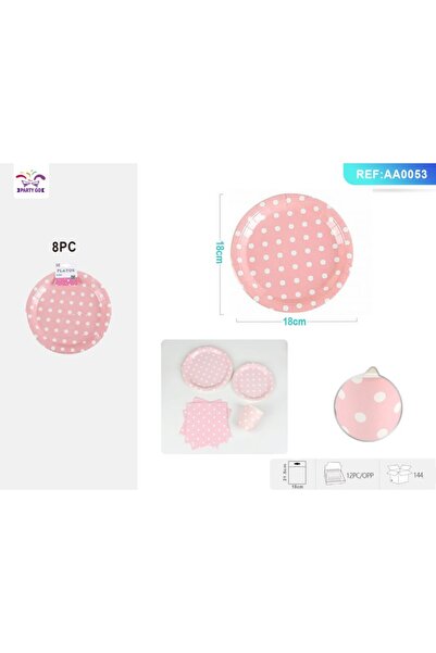 MC Micostore Farfurii aniversare PartyGo, 18cm, carton, buline albe, roz, AA0...