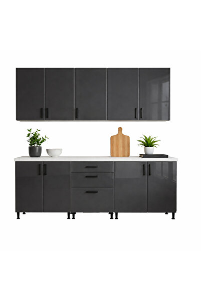 BRC Bucatarie 200 cm mdf lucios gri antracit