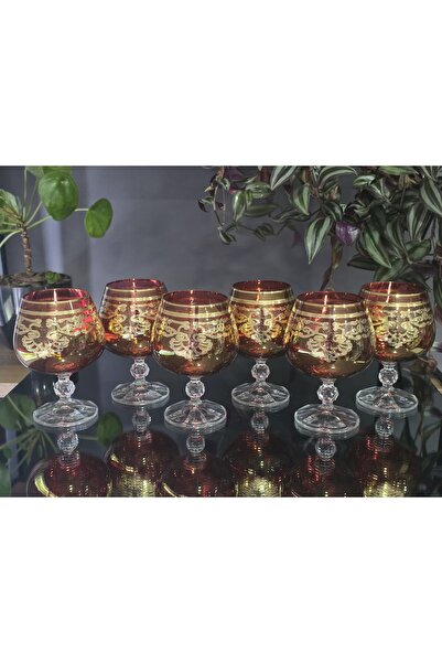 FERMATO Elizabet Red Lustered 6 Piece Crystal Coffee or Water Glass 250Cc