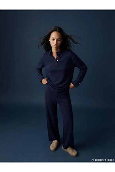 LC Waikiki Navy Blue Wide Leg Women's Sweatpants with Elastic Waist (S6)