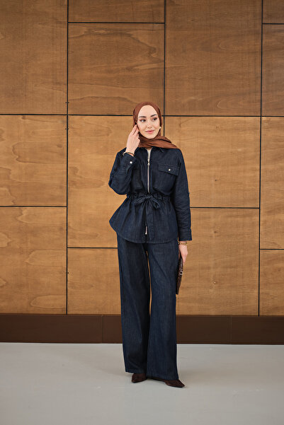 LOCCO Women's Shirt Collar Denim Suit Navy Blue