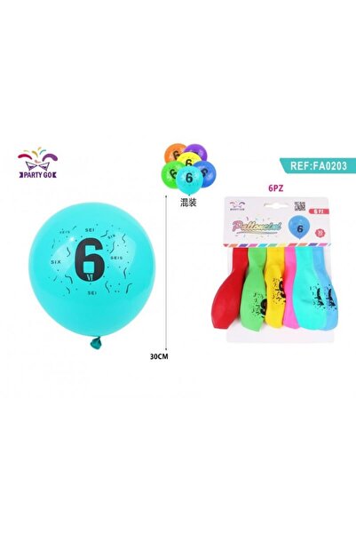 MC Micostore Baloane aniversare PartyGo cifra 6, 30cm, imprimate, diverse cul...