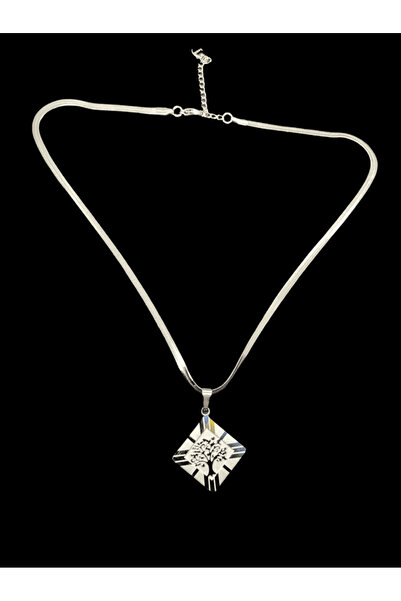 FM قلادة فضية اللون بتصميم مربع أنيق على الطراز الإيطالي مصنوعة من الفولاذ 31...