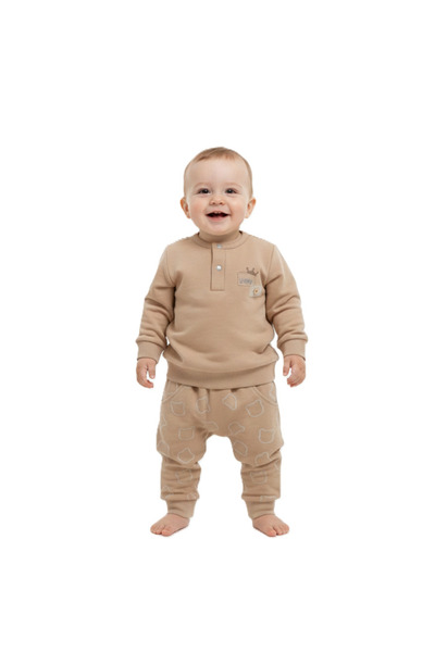 The-kid.co Tiny Bear Baby Boy Sleepwear Set-Brown