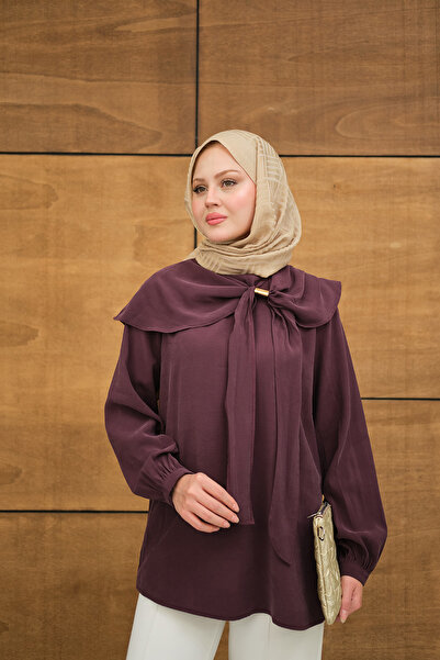LOCCO Women's Scarf Collar Cupra Shirt Plum