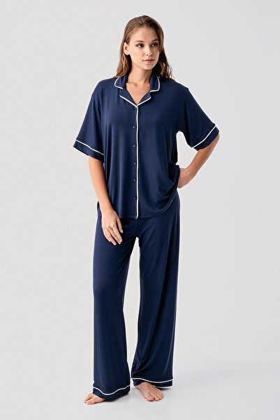 Artış Short Sleeve Buttoned Oversize Stretchy Viscose Pajama Set