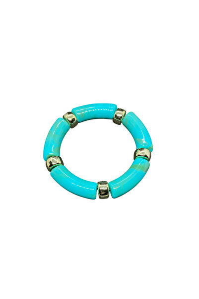 FM Vibrant Turquoise Colored Acrylic Elastic Bracelet - Stylish Design, Moder...