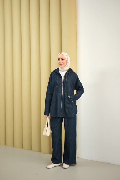 LOCCO Women's Hooded Denim Suit Navy Blue