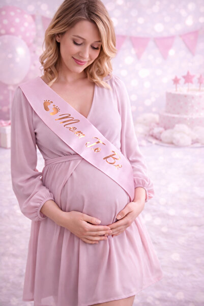 PARTİPORT Mom To Be Pembe Saten Kuşak – Baby Shower Anne Adayı Kuşağı 144x10 cm
