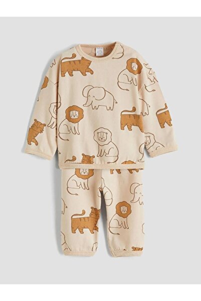LC Waikiki Ecru Animal Patterned Baby Boy Tracksuit Set (S6)