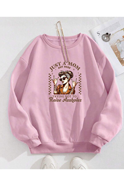 SUNFREE Mix Mom Printed Crew Neck Cotton Sweatshirt