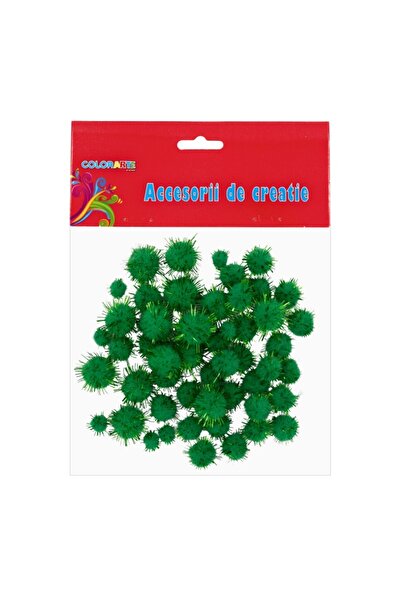 Colorarte Accesorii creatie - Pom Pom, verde cu sclipici, 10-20mm, set 55 buc...