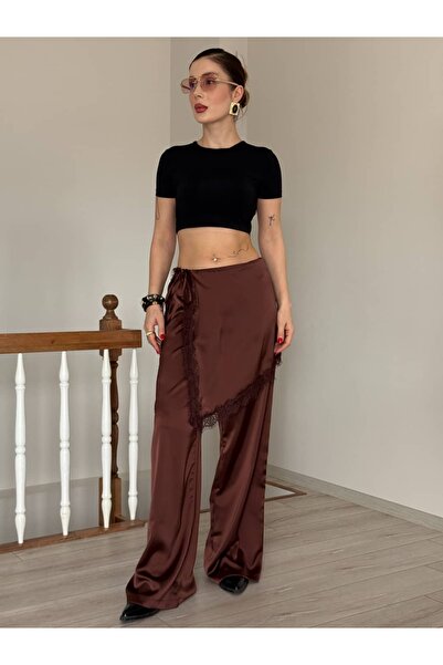 YK FASHION Saten Dantel Bağlamalı Pantolon