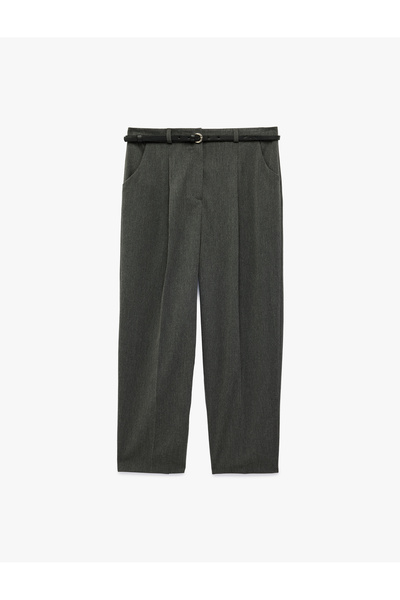 Koton High Waist Comfortable Fit Cigarette Pants with Pockets and Belt Detail