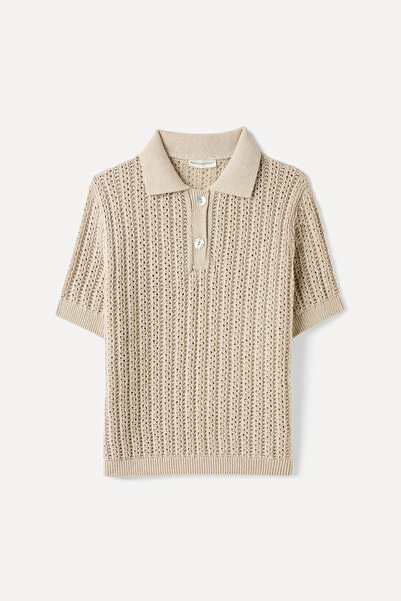 Mudo Oversize Polo Collar Cotton Blend Short Sleeve Sweater