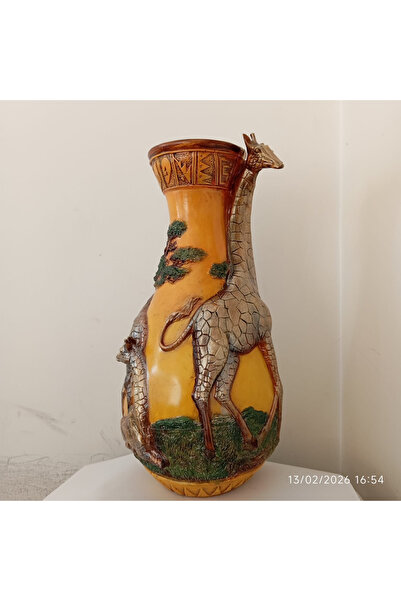 PİNARSPAİNTSHOP ZÜRAFALI Dekoratif Vazo | Polyester Etnik Tasarım Saksı