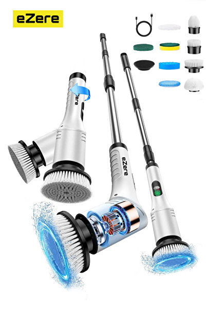 EZERE SpinPro 9-in-1 Teleskopik Şarjlı Dijital Temizlik Fırçası 30W