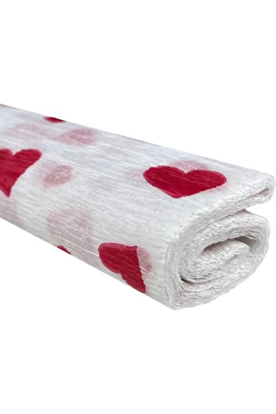 Colorarte Χαρτί Κρεπ D59, 50x200cm, λευκό με κόκκινες καρδιές, σετ 10 ρολών