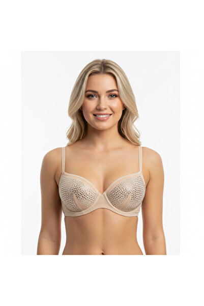 BONBON Women's Underwire Transparent Stone Patterned Non-Padded Bra Bb2303