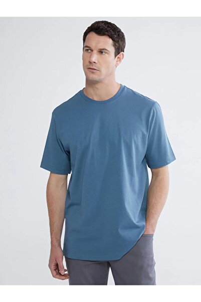 LC Waikiki Blue Crew Neck Combed Cotton Men's T-Shirt (S6)
