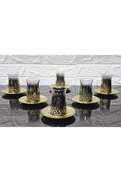 atabey home TİTANYUM KAPLAMA ODİN ÇAY SETİ 12 PARÇA-6 BARDAK - 6 TABAK ÇAY TA...