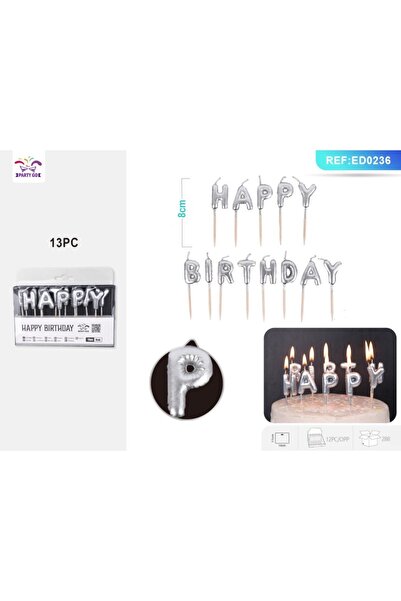 MC Micostore PartyGo Happy Birthday cake candles, silver, ED0236, set of 13 p...