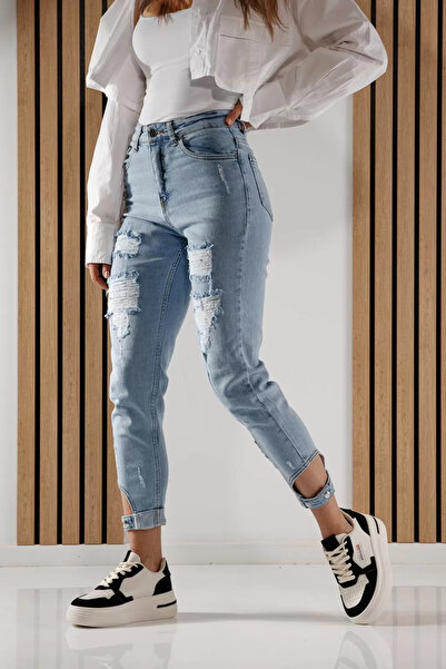 Zaira Women's Boyfriend Jeans Blue Flowers #A261 - 38