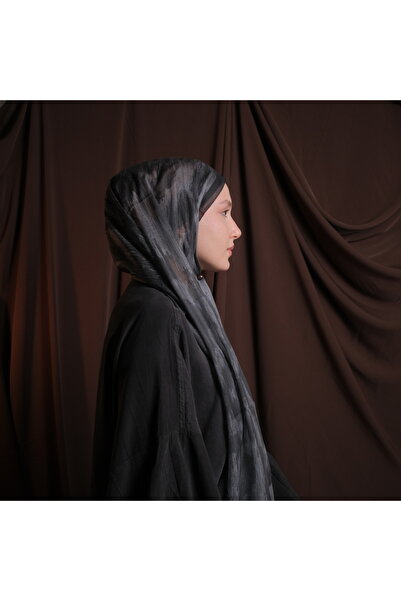 Mehru Scarfs Rami Siesta Desen Siyah Şal – Kaymaz Doku – Yazlık/Kışlık - 75x185