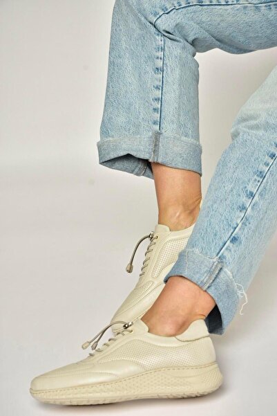 Fox Shoes Y999255803 Beige Genuine Leather Women's Sports Shoes Sneakers