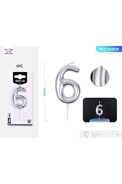 MC Micostore PartyGo birthday cake candles number 6, 6cm, silver, EA0028
