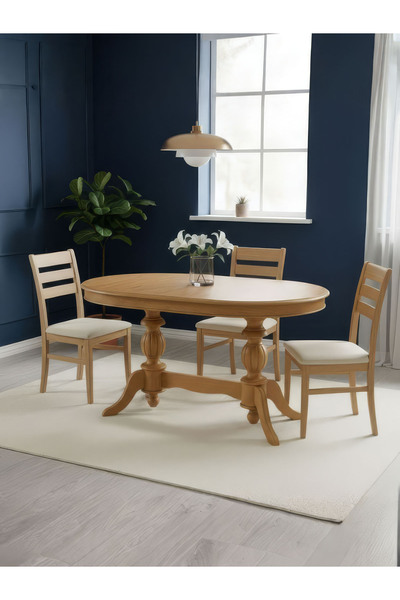 Gazzini Furniture Montclair Çift Baba Ayaklı Masif Ahşap Oval Yemek Masası 10...