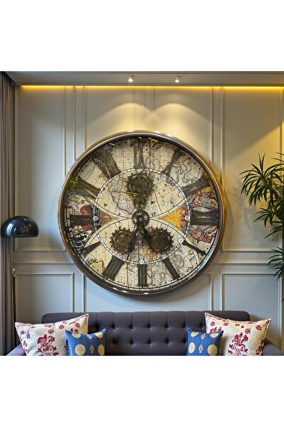 Sleep Nova Vintage Dünya Haritalı Büyük Boy Endüstriyel Duvar Saati – Dekorat...