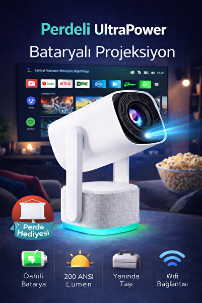 Omaze Powerbank Bataryalı Perdeli Taşınabilir Android Projeksiyon Cihazı Ultr...