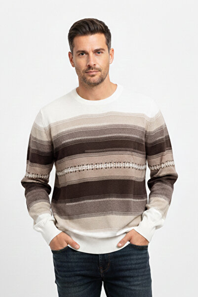 Pulltonic Men's Crew Neck Patterned Slim Sweater