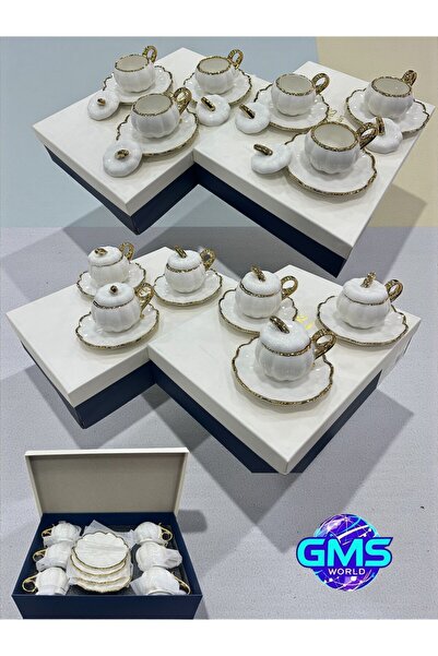 Tekbir 6 LI PORSELEN KABAK MODEL KAPAKLI FİNCAN TAKIMI (BEYAZ)