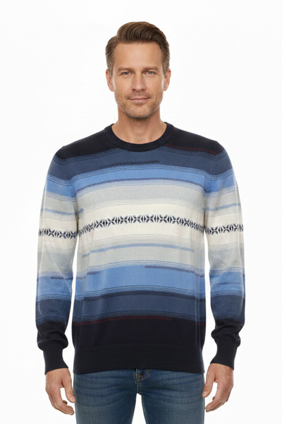 Pulltonic Men's Crew Neck Patterned Slim Sweater
