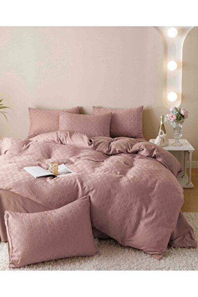 JOJO HOME In de pat, 2 persoane, 6 piese, jacard fin, roz