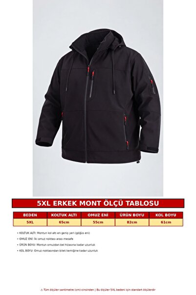 Vatan Tekstil Büyük Beden Erkek Softshell Mont Kapüşonlu Su İtici Rüzgar Geçirmez