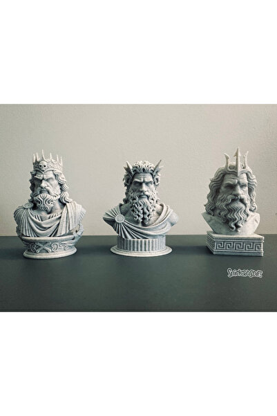 Snickerdoodles Big Three Yunan Mitolojisi Büst Heykel Seti 3'lü - Zeus Poseid...
