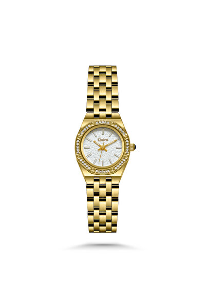 catera Katira women's steel watch in gold with a white dial