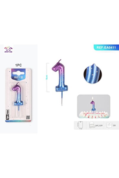 MC Micostore Birthday candles for cake PartyGo number 1, 6cm, purple / blue, ...