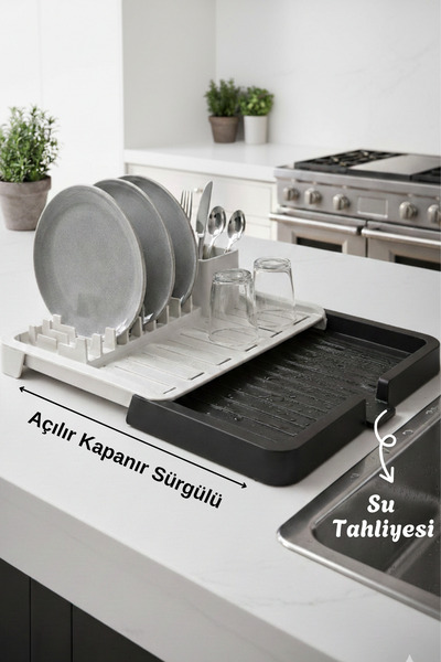 UFİX Açılır Kapanır Sürgülü Bulaşık Kurutma Sepeti - Sürgülü Bulaşıklık - Kah...
