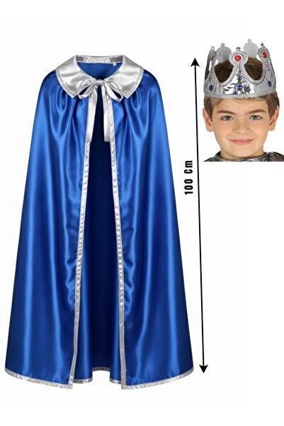 Annee Bakk Çocuk Kral Pelerini & Kral Tacı Set, Saks Mavi Kral Pelerini & Kra...