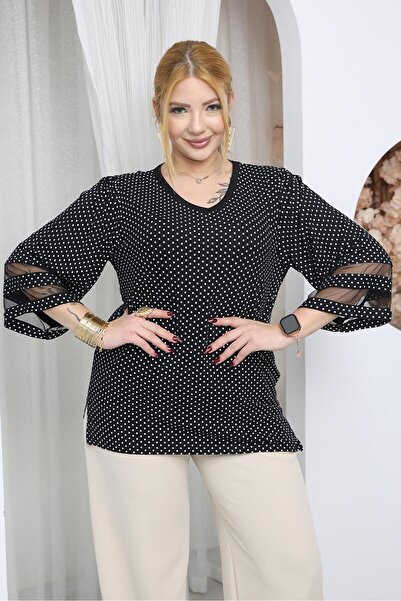 Siyezen Plus Size Polka Dot Spanish Sleeve Blouse