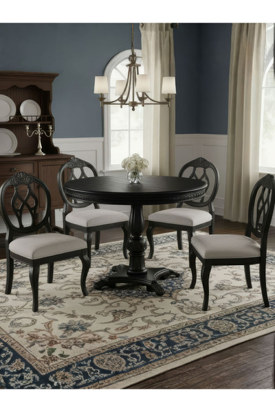 Gazzini Furniture Royal Eagle İngiliz Still Yuvarlak Ahşap Oymalı Yemek Masası